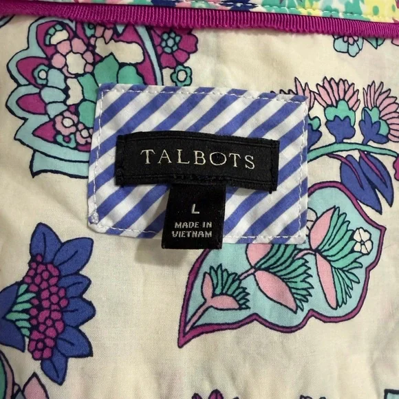 Women’s Button-Down Floral Print — White with Teal & Purple - Picture 3 of 4